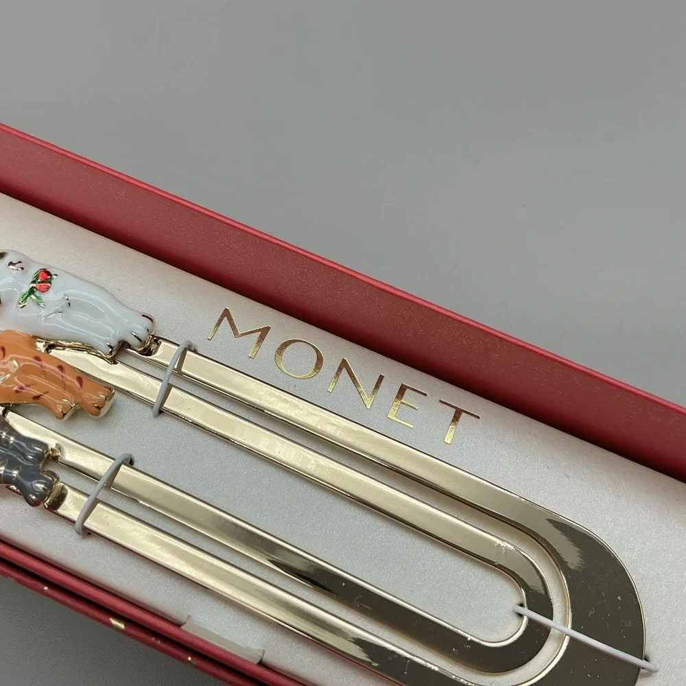 Monet Bookmark Cat Trio Enamel Charms Gold Tone‎ Metal With Gift Box Women